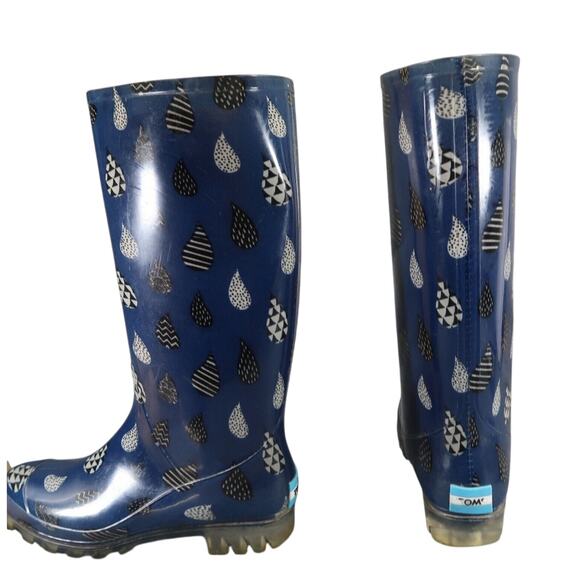 Toms Shoes Womens 7 Rain Boots Rubber Print Pull On Cabrilla Round Toe Blue Tall - Picture 6 of 15